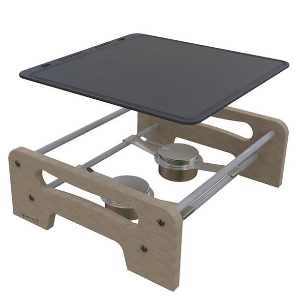 bbq_kit_riser_cook4040 Μαντεμένια Πλάκα Ψησίματος με Ξύλινη βάση με Εστίες